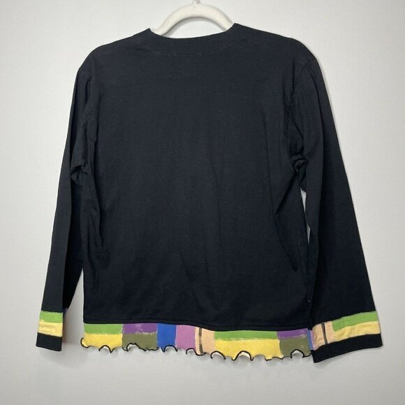 Silkscapes Hand Painted Black Floral Cardigan Size Medium Cotton - Picture 4 of 7